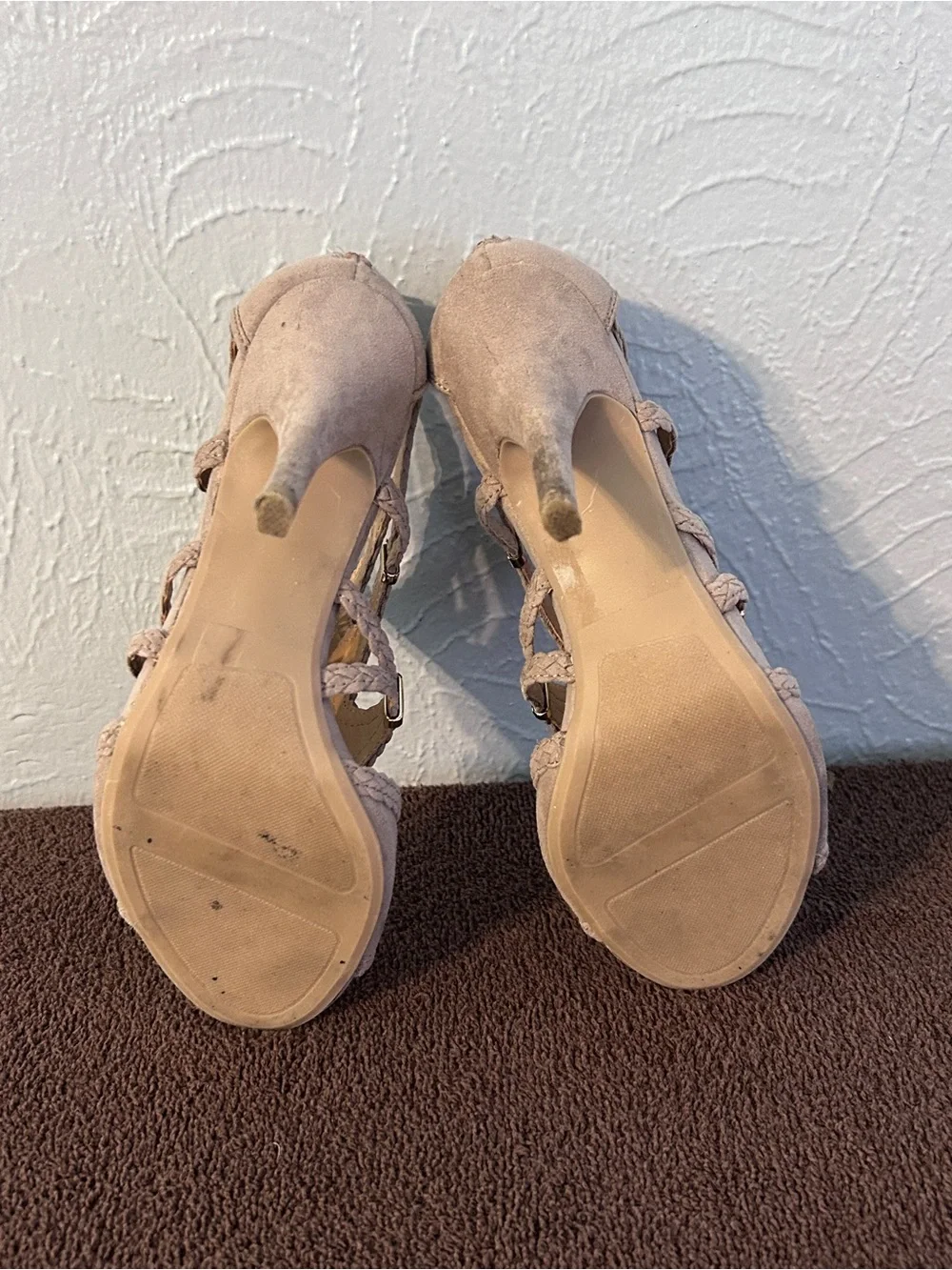 LC Lauren Conrad Taupe Suede Cutout Braided Peep-Toe Heels